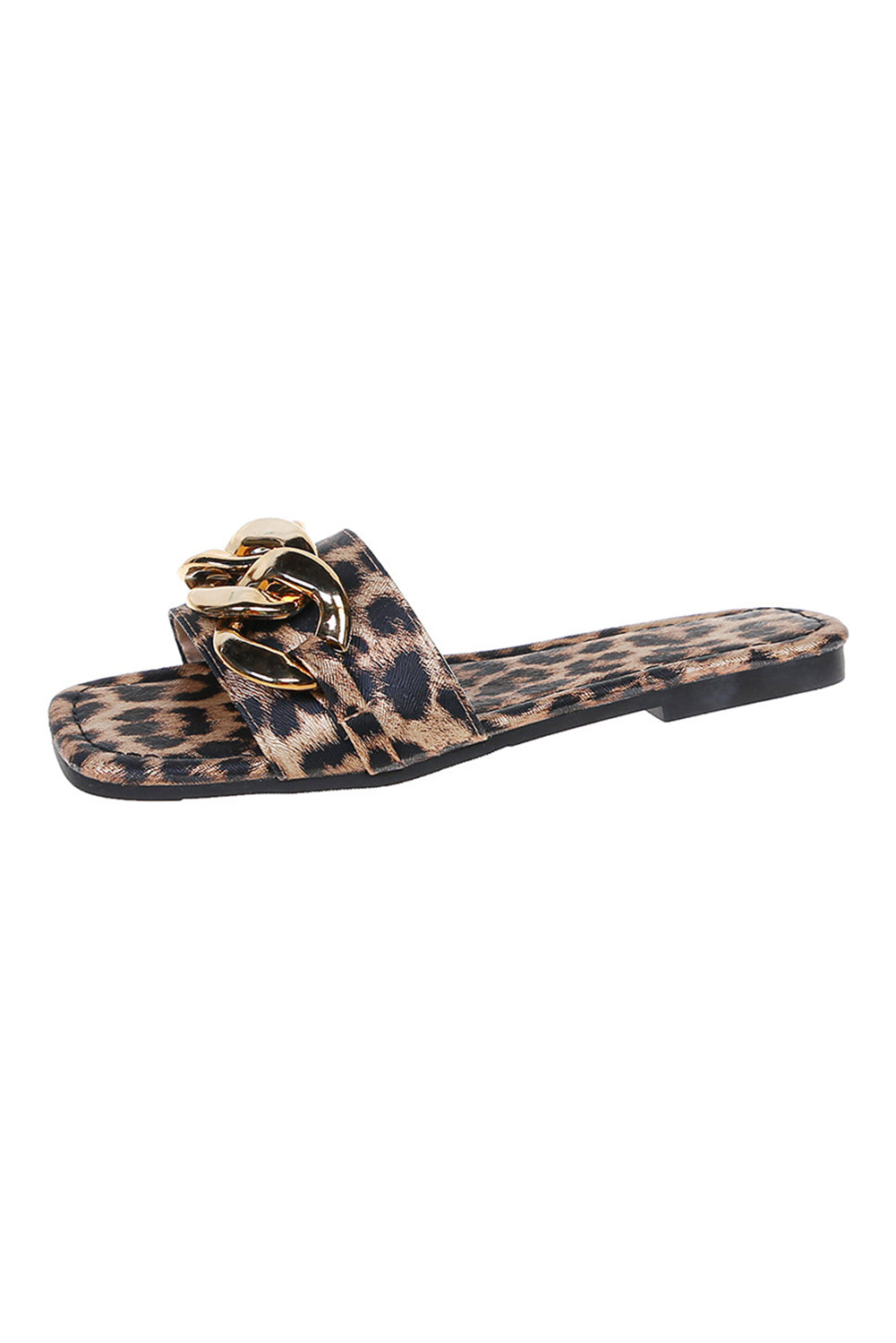 Brown Chain Decor Leopard Slide Sandals - LA Grand