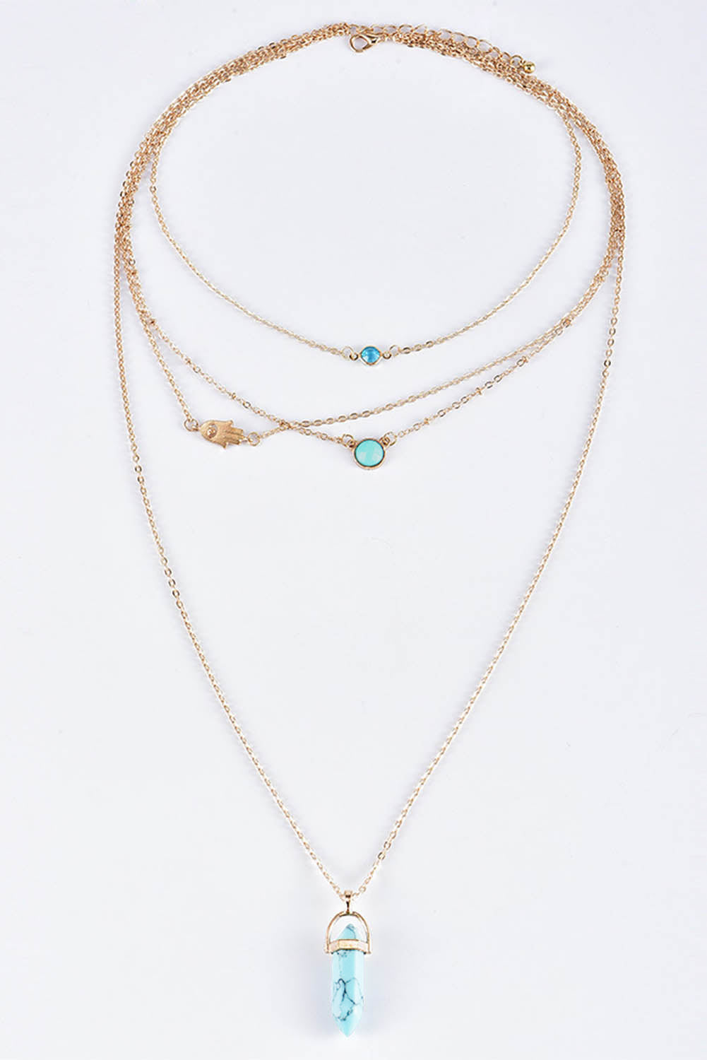 Gold Turquoise Gemstone Pendant Multi-Layered Necklace - LA Grand