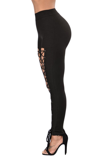 Black Grommet Lace Up Front Leggings - LA Grand