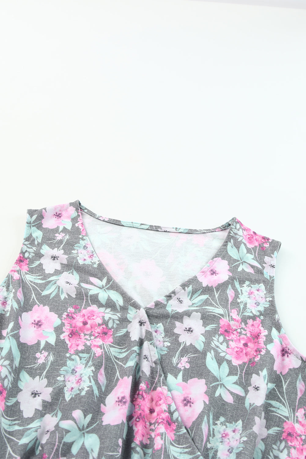 Gray Vintage Wash Floral Print Sleeveless Romper - LA Grand