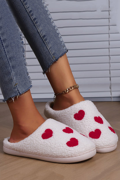 White Valentines Day Hearts Print Plush House Slippers - LA Grand