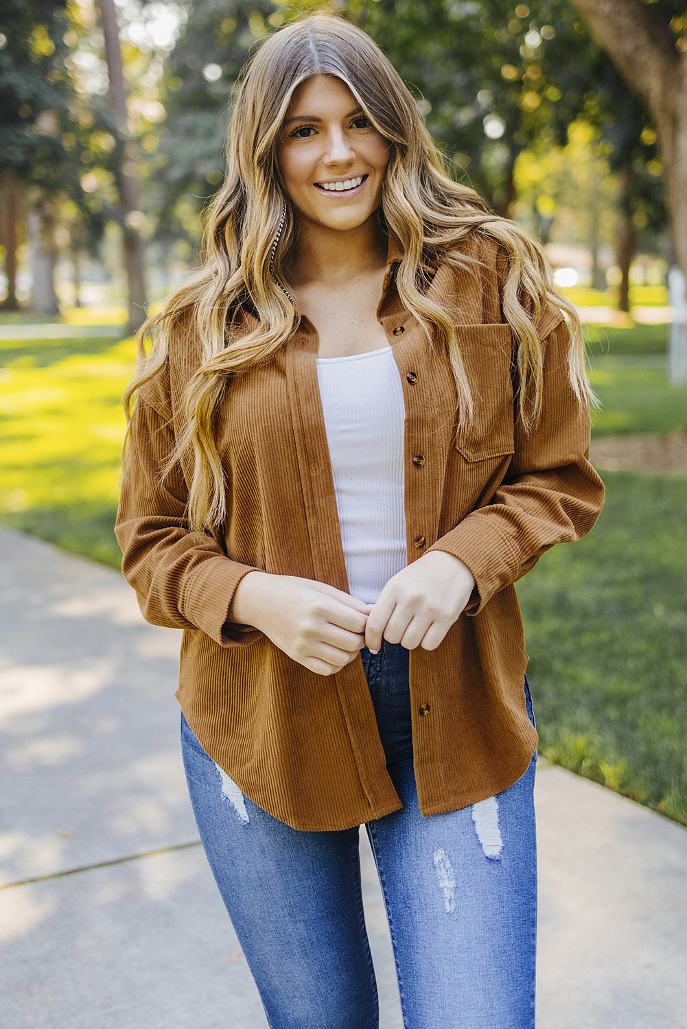 Brown Corduroy Button Pocket Shirt - LA Grand