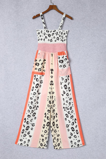 Pink Leopard Color Block Mix Print Pocketed Jumpsuit - LA Grand