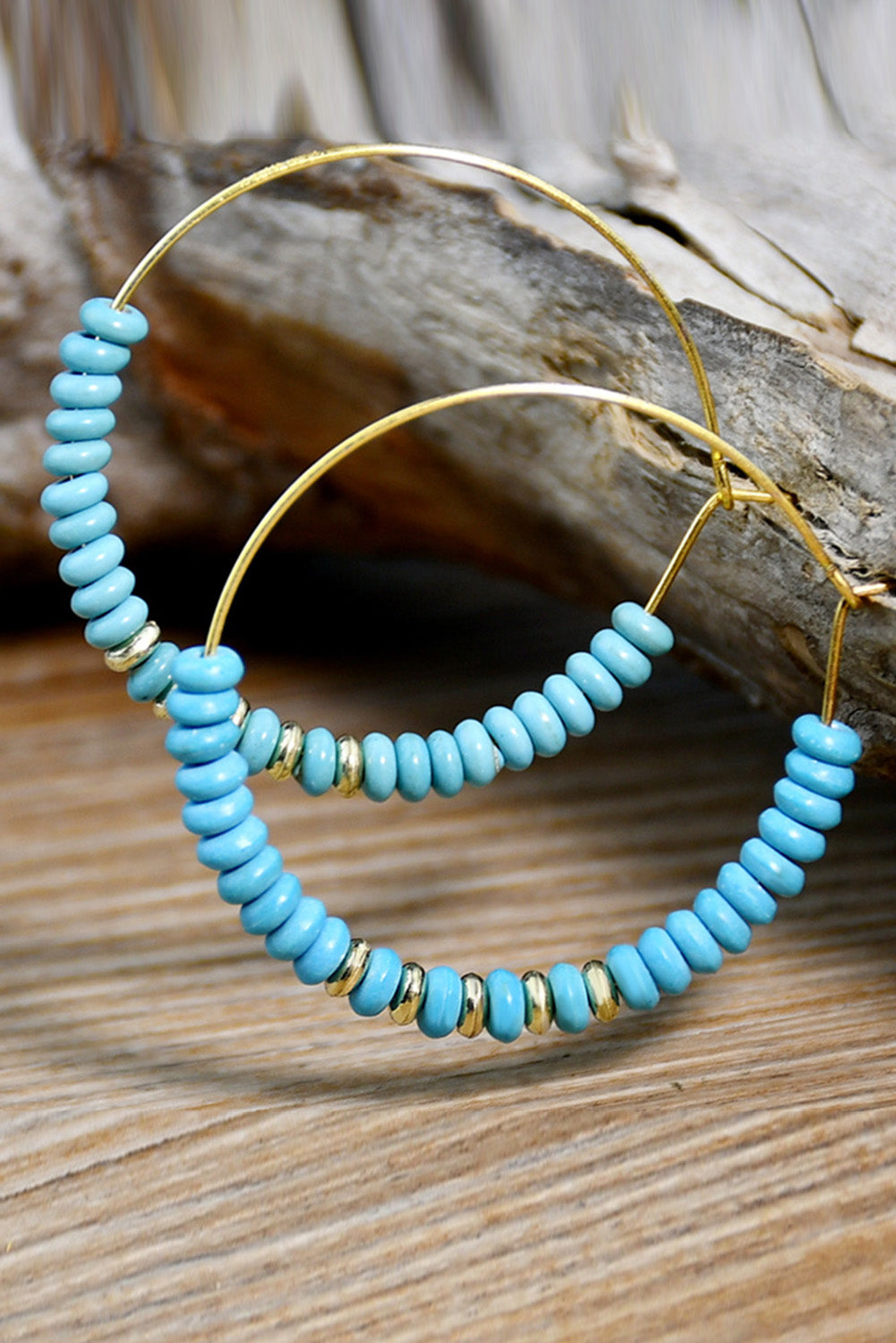 Gold Faux Turquoise Beaded Hoop Earrings - LA Grand