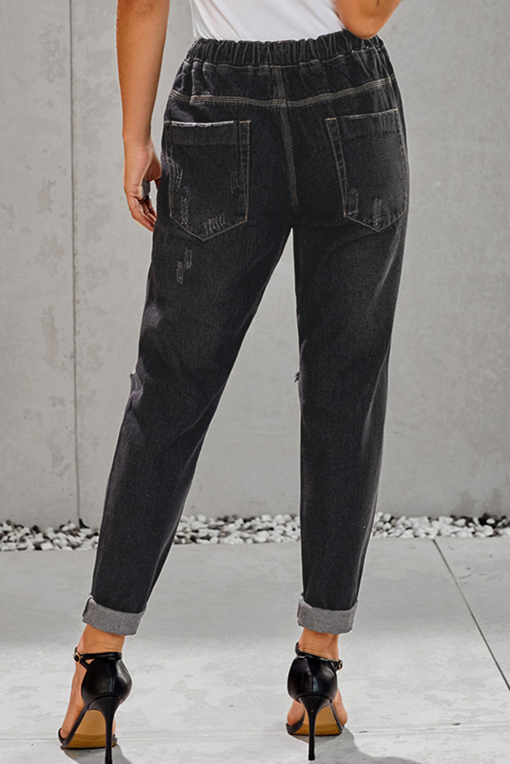 Sky Blue Gather Round Distressed Pocketed Denim Jogger - LA Grand