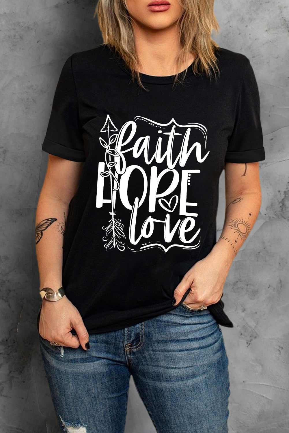 Black Faith Hope Love Graphic T Shirt - LA Grand