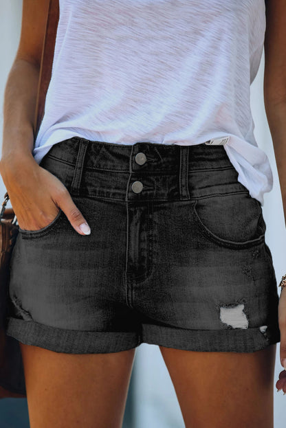 Gray Cuffed High Rise Denim Shorts - LA Grand