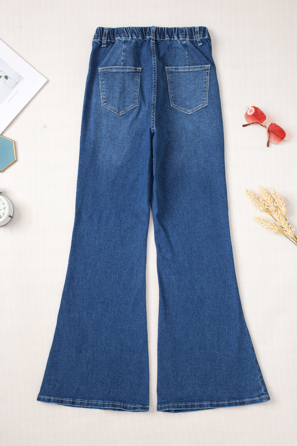 Blue Elastic High Waist Flare Jeans - LA Grand