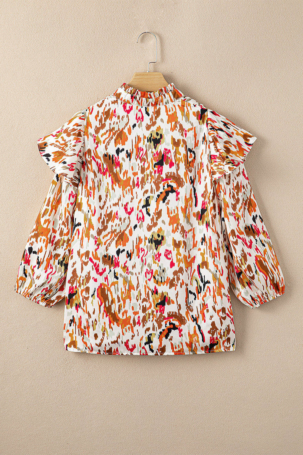 Multicolour Abstract Print 3/4 Puff Sleeve Ruffle Blouse - LA Grand