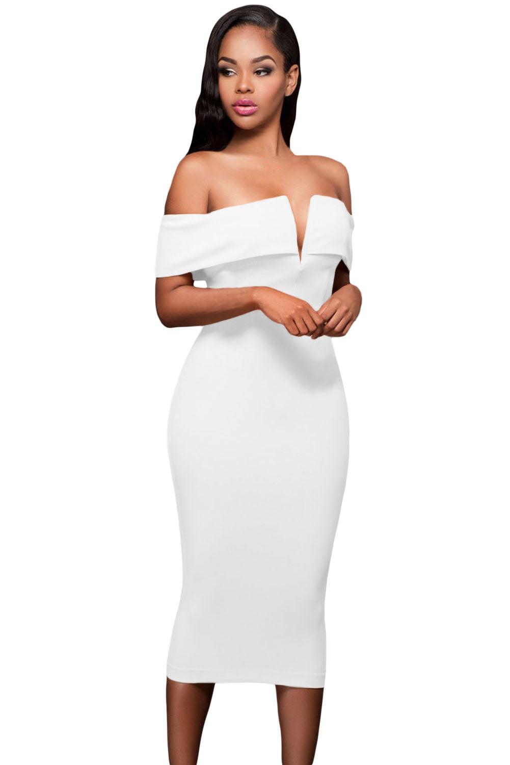 White Off-the-shoulder Midi Dress - LA Grand