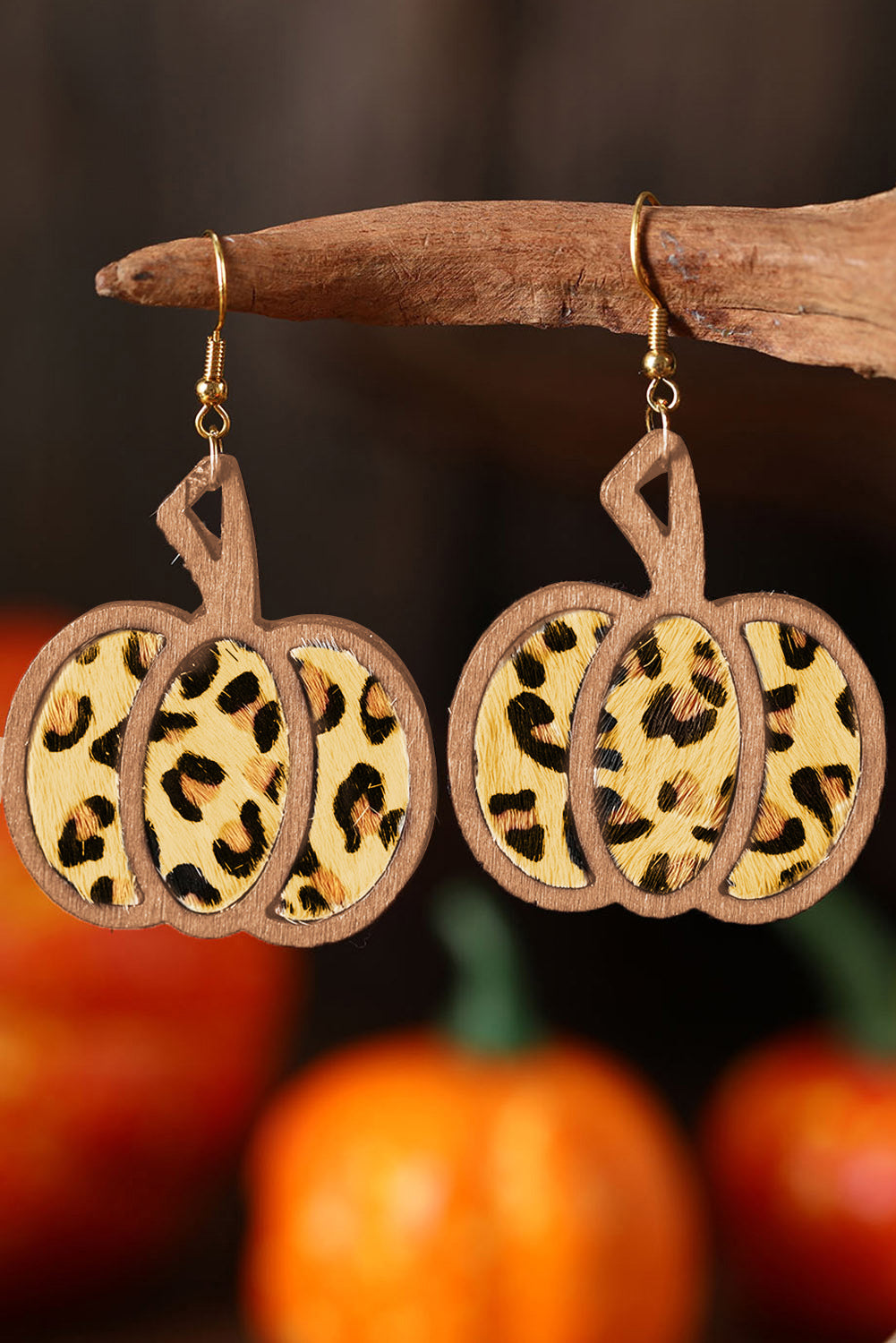 Brown Animal Print Pumpkin Shape Drop Earrings - LA Grand