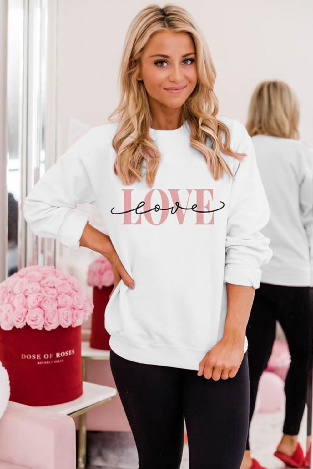 White LOVE Embroidered Crew Neck Drop Shoulder Sweatshirt - LA Grand