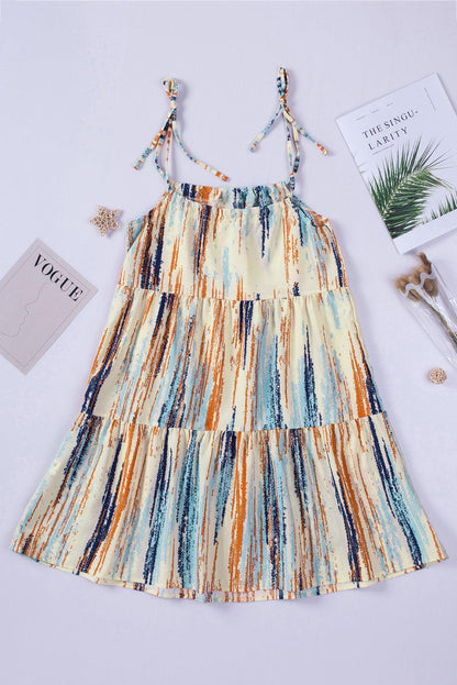 Multicolor Pattern Print Lace-up Spaghetti Strap Shift Mini Dress - LA Grand