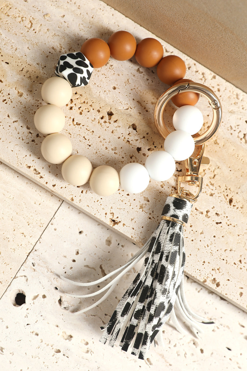 Multicolor Silicone Beads Bracelet Leopard Tassel Keyring - LA Grand