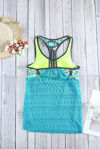 Green Printed Patchwork Vest Tankini Top - LA Grand