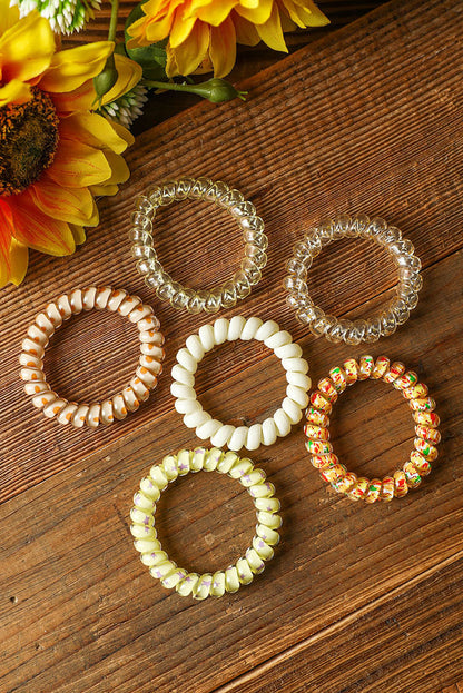 Yellow Cream Cute Gradient Starry Dotty Coil Wire Hair Tie Set - LA Grand