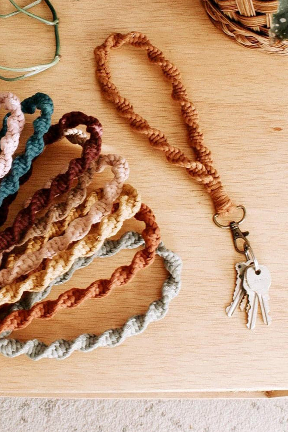 Khaki Twist Braided Wristlet Keychain - LA Grand