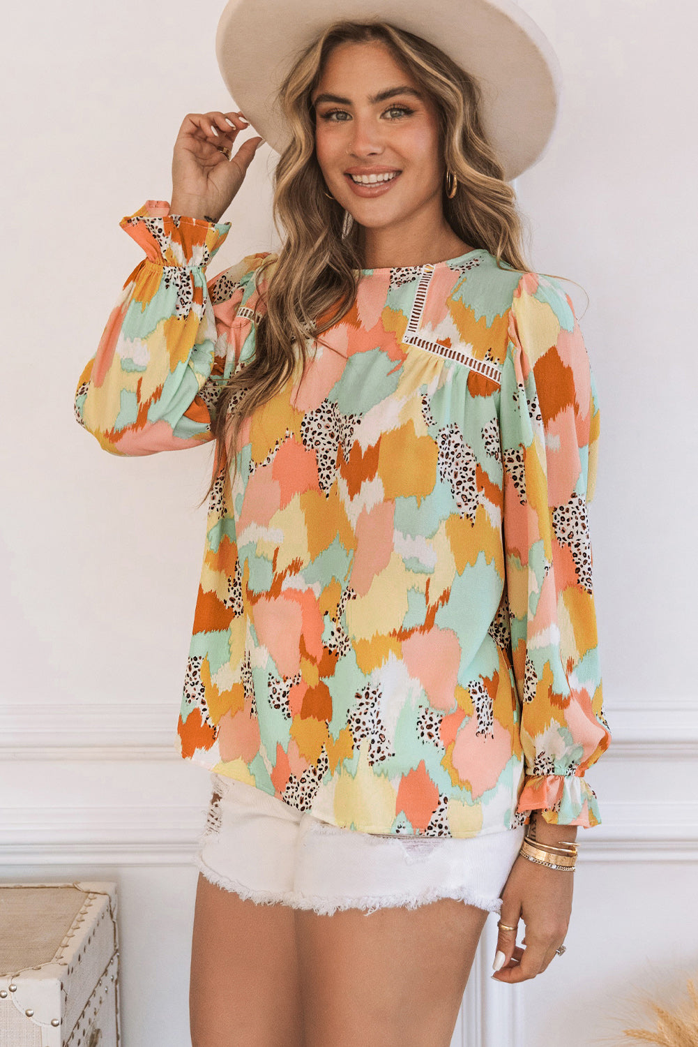 Multicolor Abstract Printed Long Sleeve Blouse - LA Grand