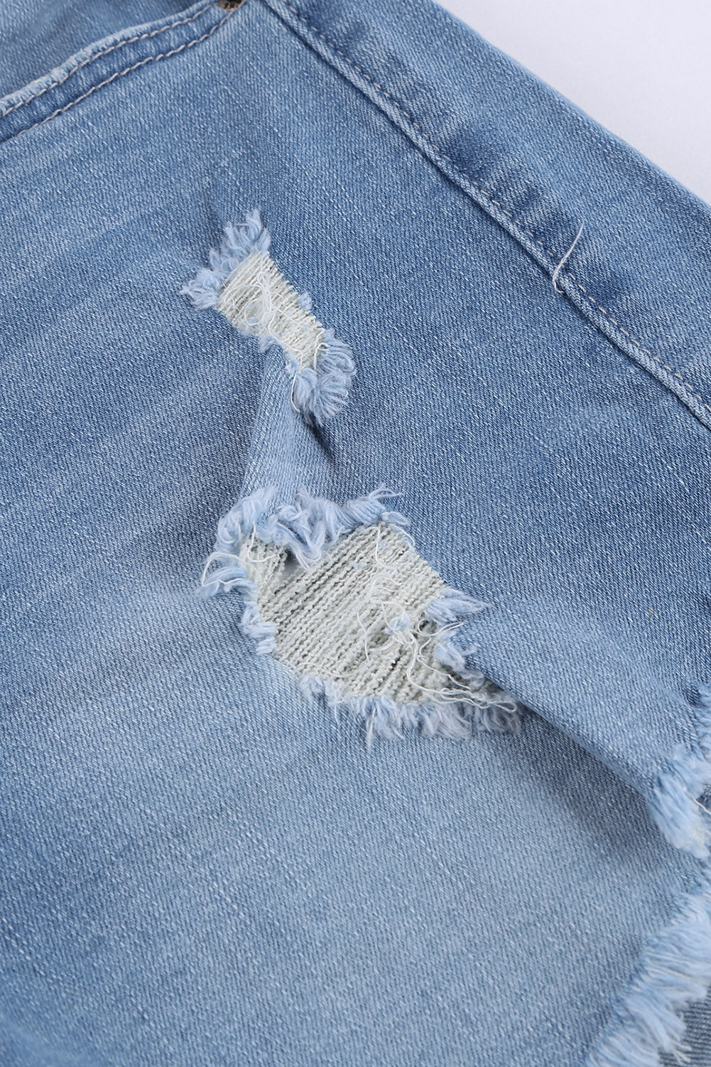 Light Blue Frayed Hem Denim Shorts - LA Grand