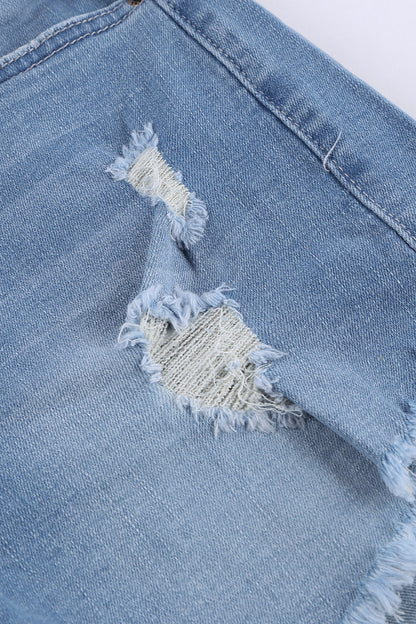 Light Blue Frayed Hem Denim Shorts - LA Grand