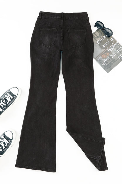 Black Exposed Seam Split Flare Jeans - LA Grand