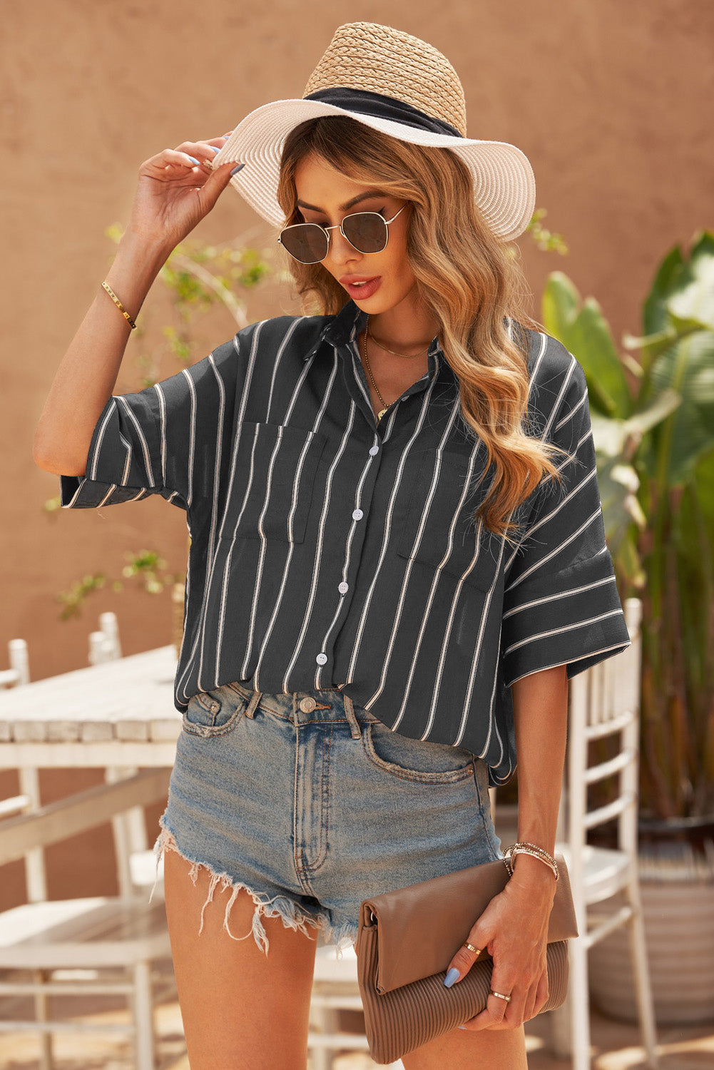 Blue Pocketed Striped Shirt - LA Grand