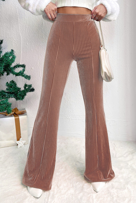 Chestnut Solid Color High Waist Flare Corduroy Pants - LA Grand