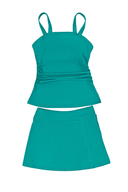 Green Solid Square Neck Sleeveless Tankini Swimsuit - LA Grand