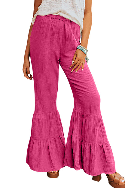 Green Textured High Waist Ruffled Bell Bottom Pants - LA Grand