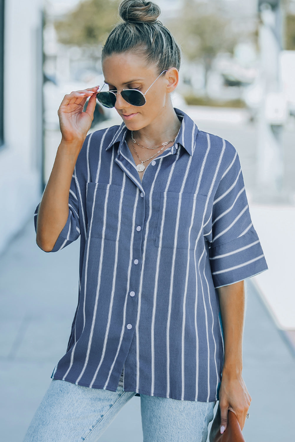 Blue Pocketed Striped Shirt - LA Grand