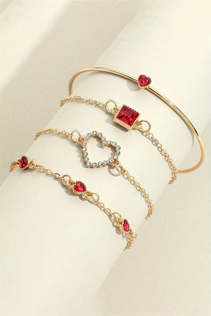 Gold 4pcs Valentine Diamond Heart Bracelet Set - LA Grand