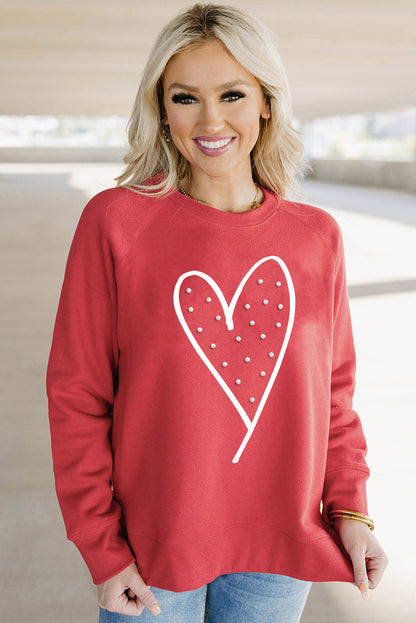 Red Valentine Heart Beaded Graphic Sweatshirt - LA Grand