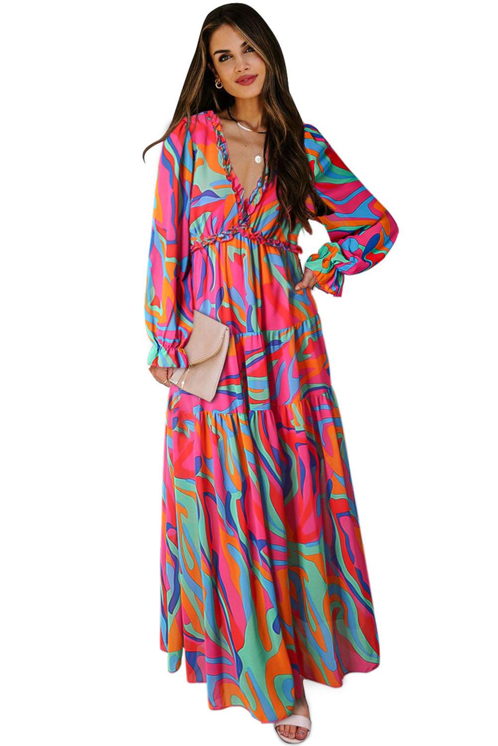 Wild Lotus Ruffle Tiered Maxi Dress - LA Grand