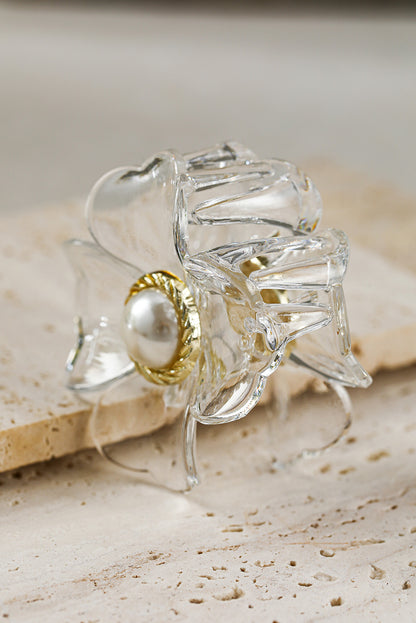 White Flower Shape Pearl Inlay Small Hair Claw Clip - LA Grand