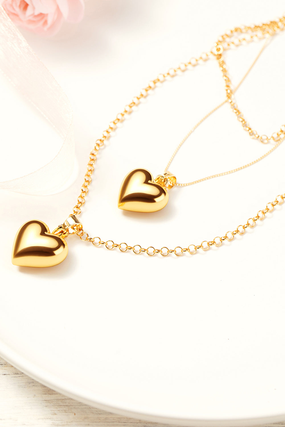 Gold Multilayer Heart Shape Pendant Valentine Necklace - LA Grand