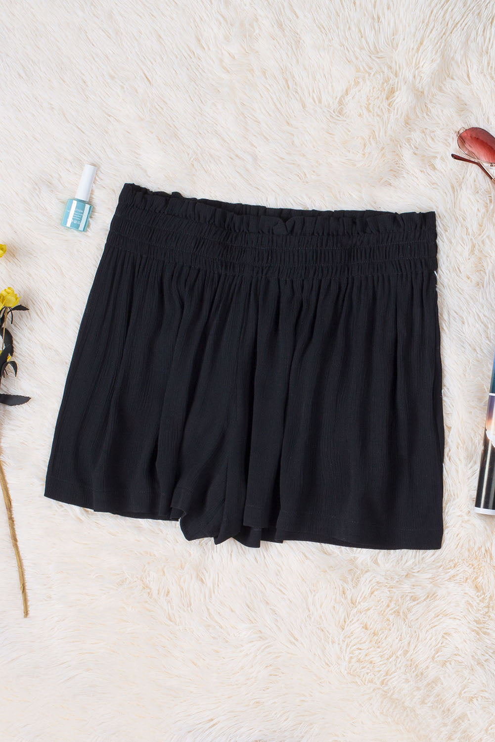 Black Smocked High Waist Shorts - LA Grand