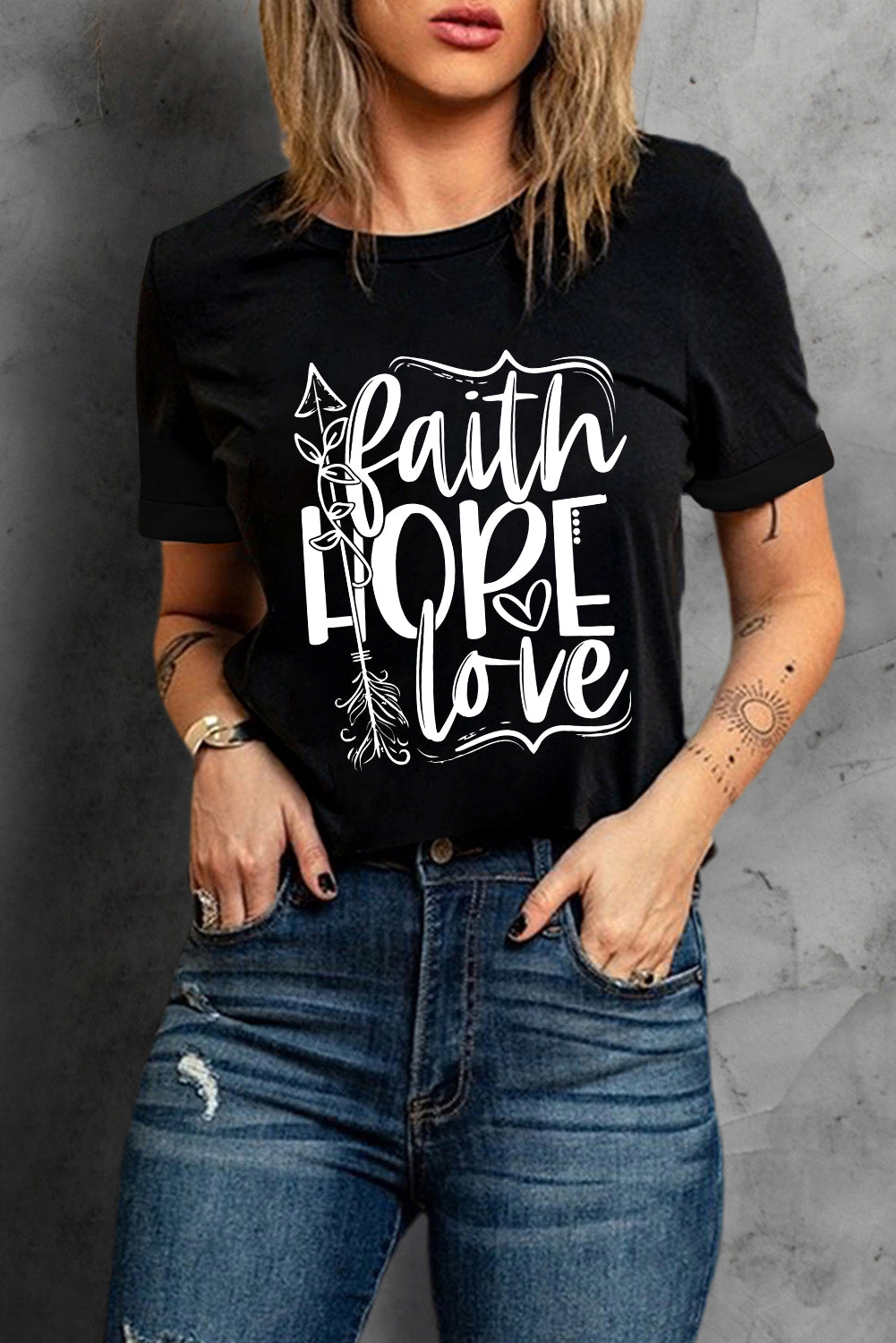 Black Faith Hope Love Graphic T Shirt - LA Grand