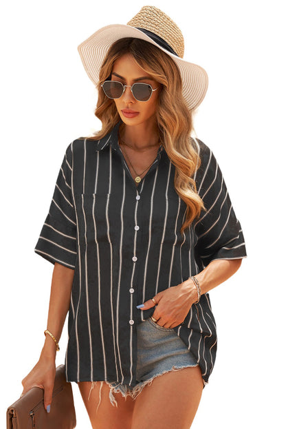 Blue Pocketed Striped Shirt - LA Grand