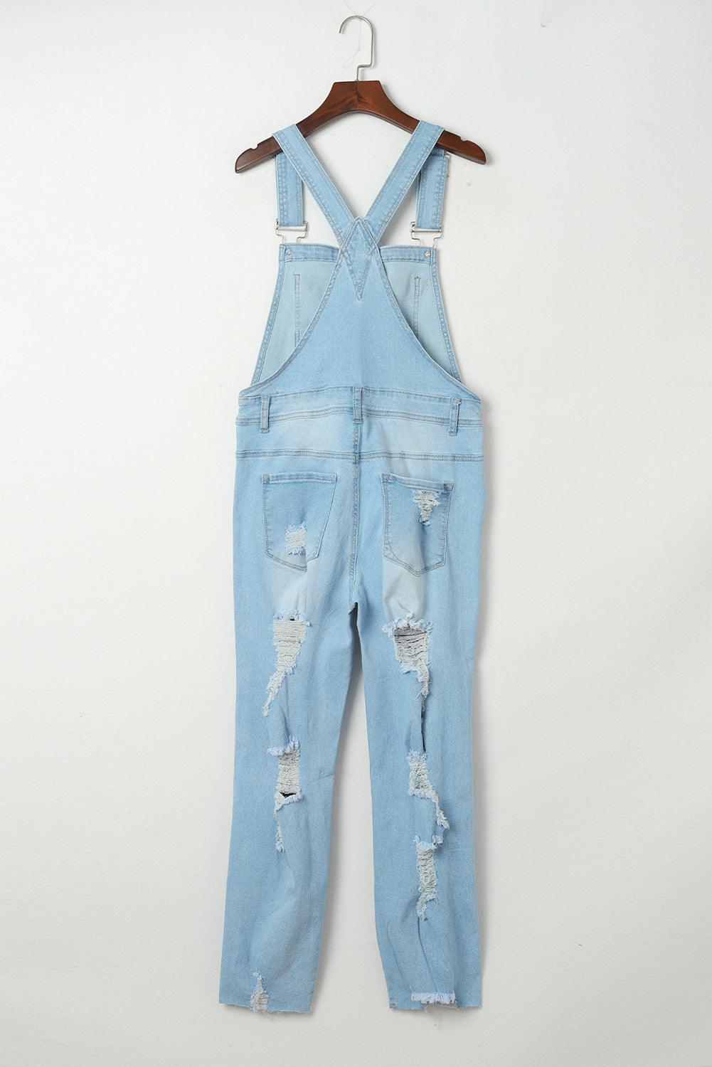 Sky Blue Constructed Bib Pocket Distressed Denim Overalls - LA Grand