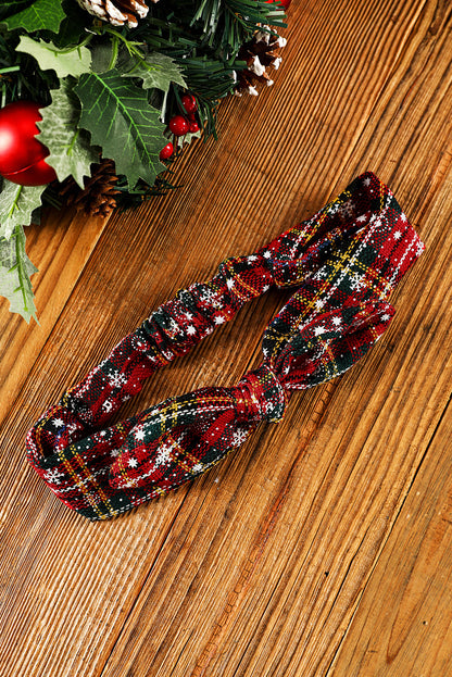 Blackish Green Christmas Plaid Snowflake Print Bow Hair Tie - LA Grand