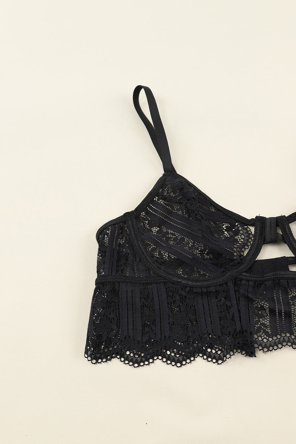 Black Spaghetti Strap Lace Bralette Set - LA Grand