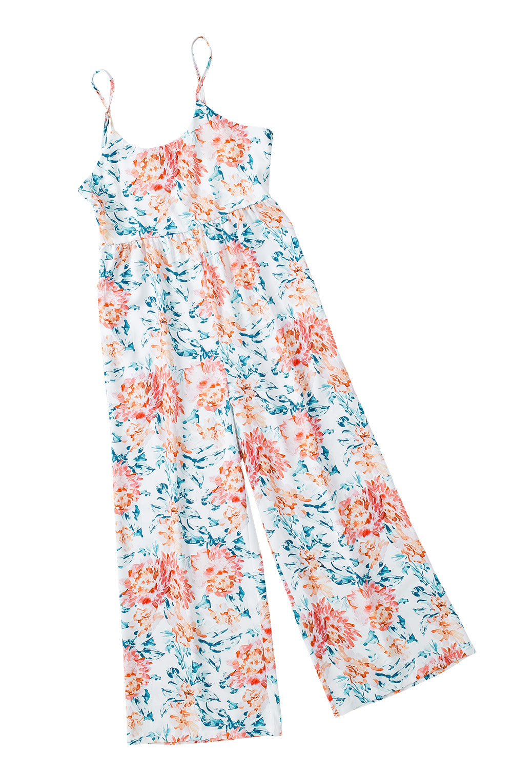 White Floral Spaghetti Straps Wide Leg Jumpsuit - LA Grand