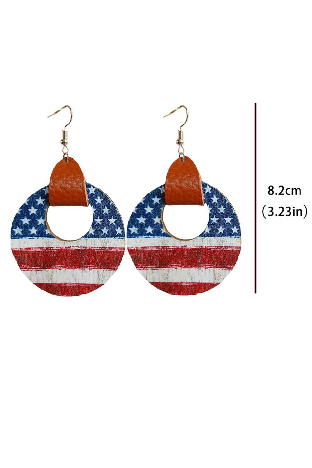 Multicolor American Flag Round Wood Pendant Earrings - LA Grand