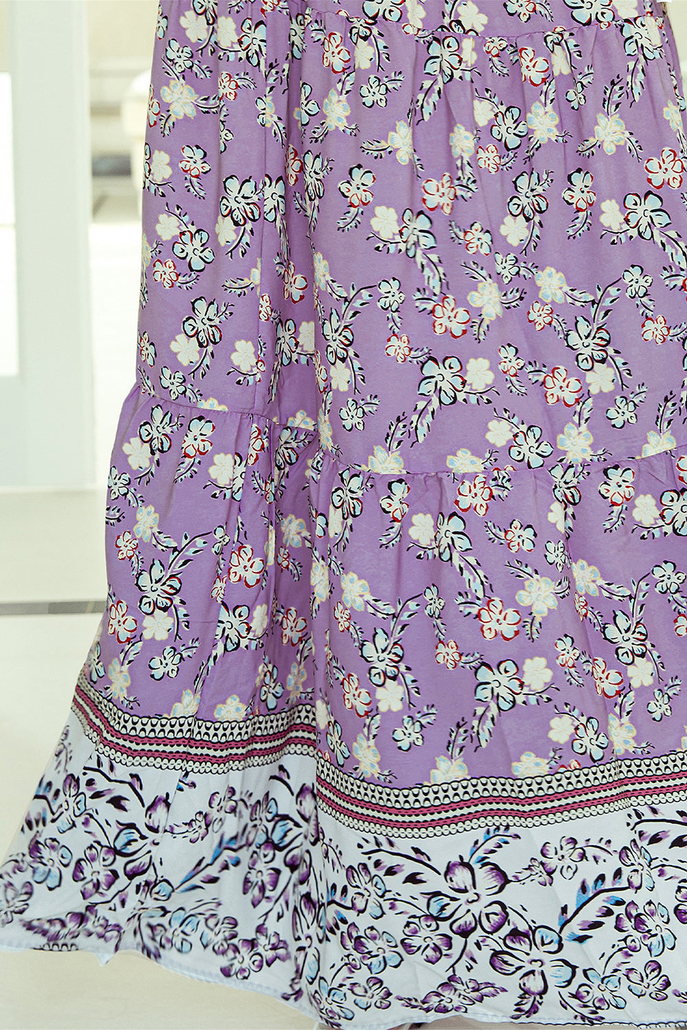 Purple Floral Print Shirred High Waist Maxi Skirt - LA Grand