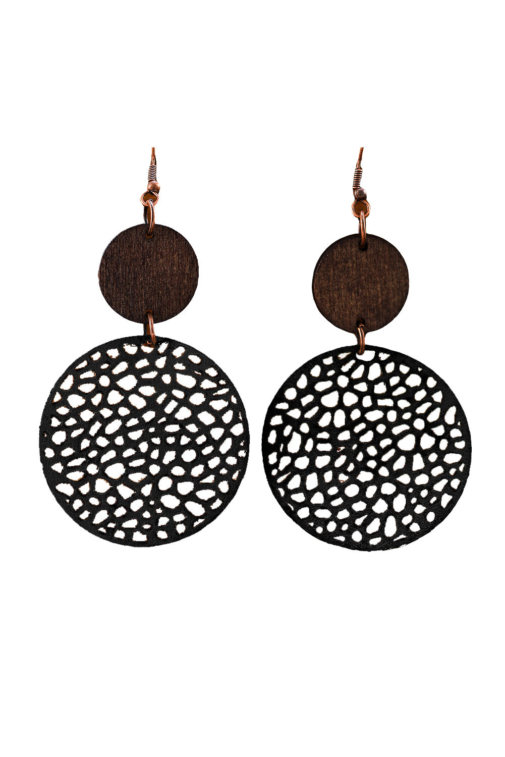 Beige Hollow Out Wooden Round Drop Earrings - LA Grand