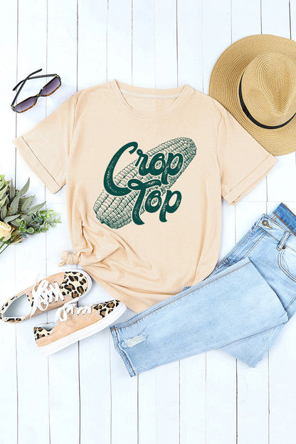 Khaki Corn Crop Top Graphic Tee - LA Grand