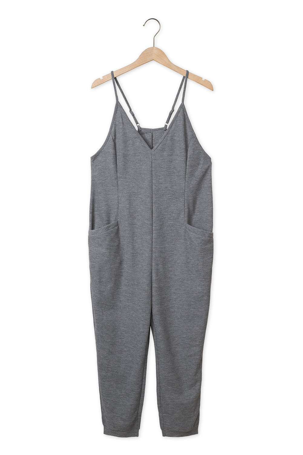 Blue Textured Sleeveless V-Neck Pocketed Casual Jumpsuit - LA Grand