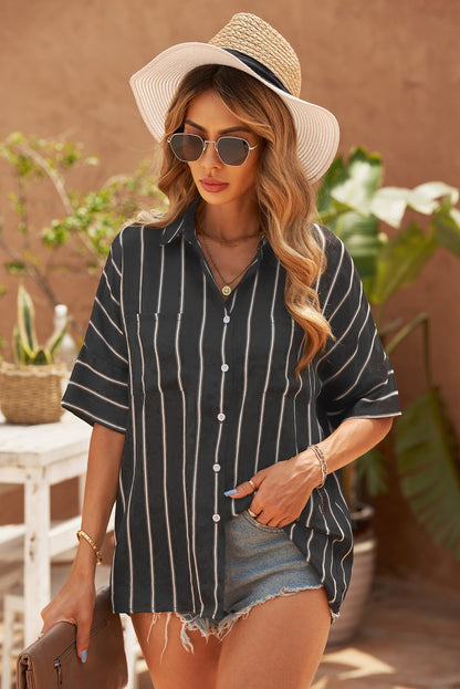 Blue Pocketed Striped Shirt - LA Grand