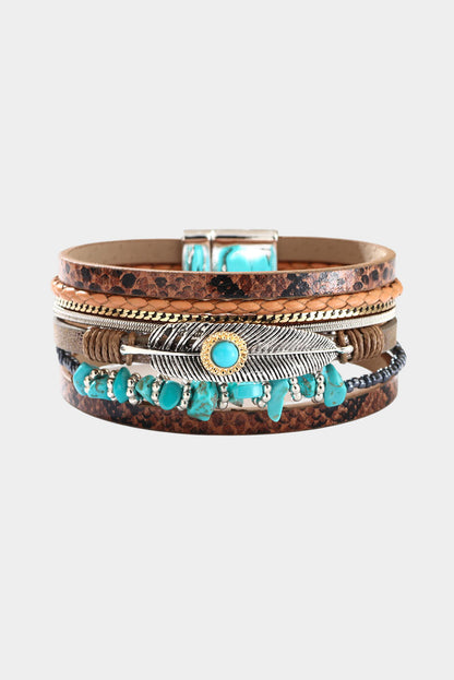 Brown Vintage Turquoise Multi-layer Leather Bracelet - LA Grand