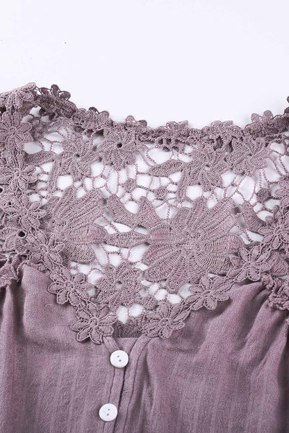 Purple Crochet Lace Button Top - LA Grand